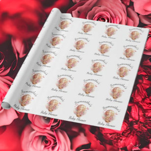 Teddy Foral Girl Hot Air Balloon Baby Shower   Wrapping Paper