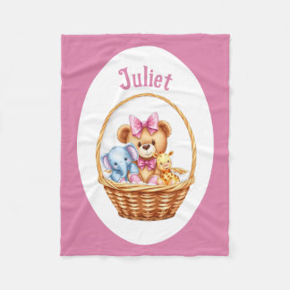 Teddy & friends in a basket Fleece Blanket