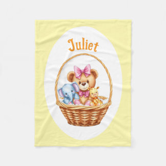 Teddy & friends in a basket Fleece Blanket