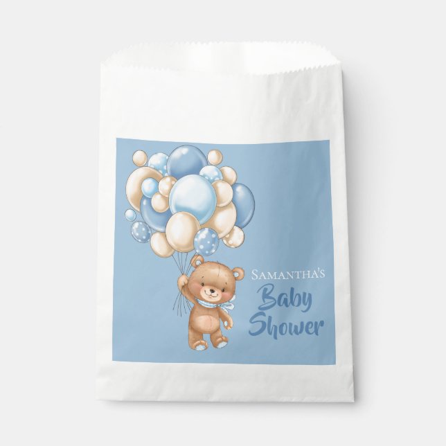 Teddy Girl baby shower -Blue Favour Bag (Front)