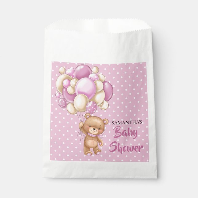 Teddy Girl Baby Shower -Pink and White Favour Bag (Front)