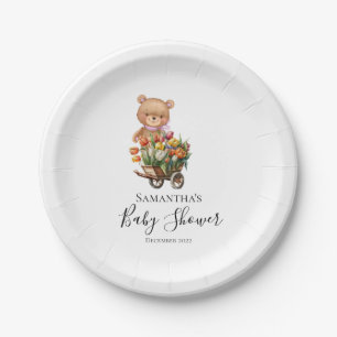 Teddy Girl Foral Rustic Pink Paper Plates