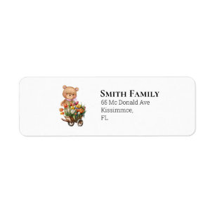 Teddy Girl Pink Foral rustic Return Address Label