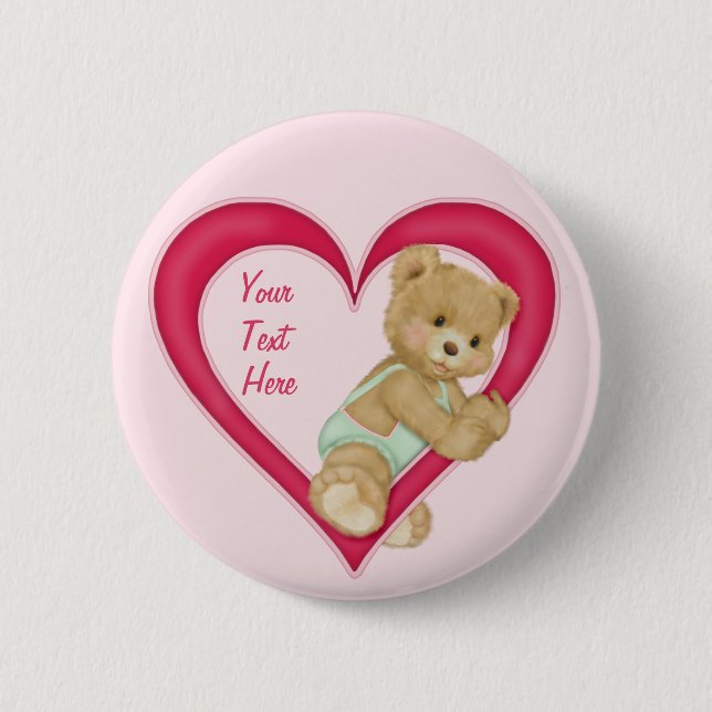 Teddy Heart - Customise 6 Cm Round Badge (Front)