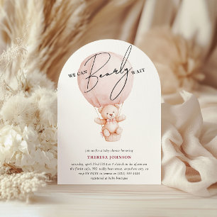 Teddy Hot Air Balloon Bearly Wait Girl Baby Shower Invitation