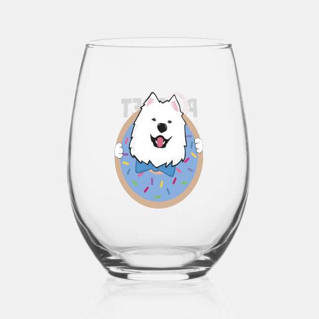 Teddy in a donut stemless wine glass (Front)