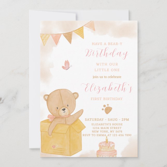 Teddy in Box Birthday Invitation (Front)