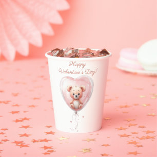 Teddy in Heart Balloon Valentines Design Paper Cups