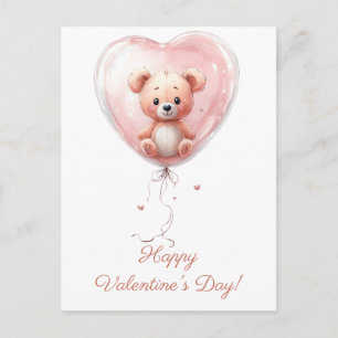 Teddy in Heart Balloon Valentines Design Postcard