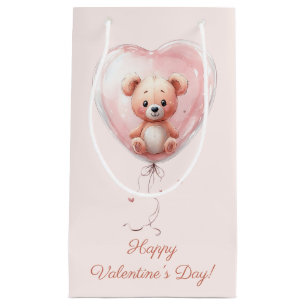 Teddy in Heart Balloon Valentines Design Small Gift Bag