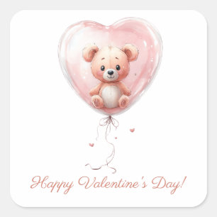 Teddy in Heart Balloon Valentines Design Square Sticker