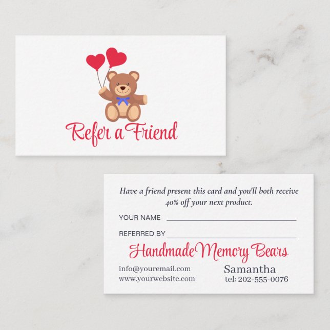 Teddy Memory Bear Business  Referral Card (Front/Back)