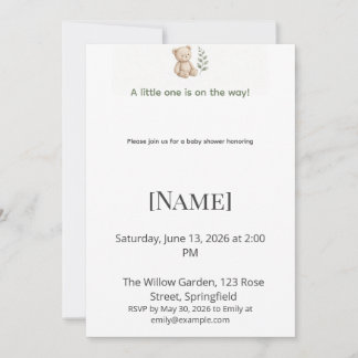 Teddy Minimal Baby Shower, Editable Invitation
