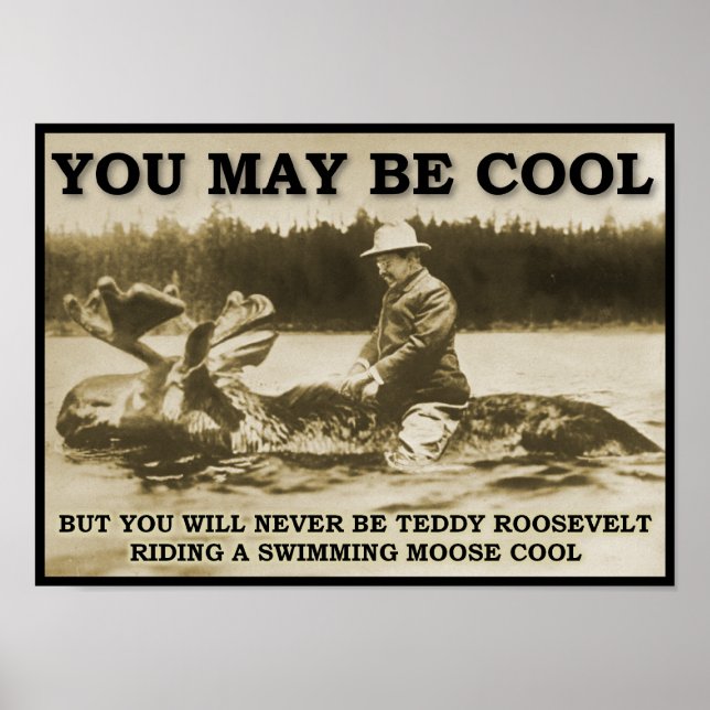Teddy on a Moose Funny Poster (Front)