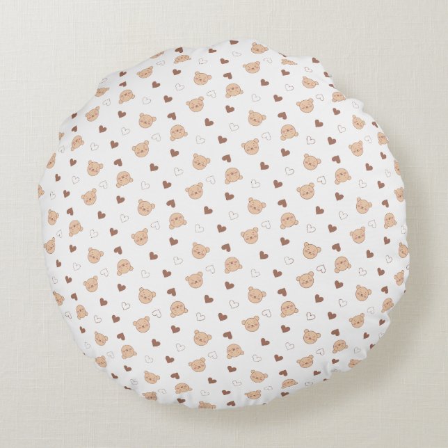 Teddy Pattern with Hearts Round Cushion (Back)