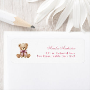Teddy Pink bear Sweet Baby Shower note card Return Address Label