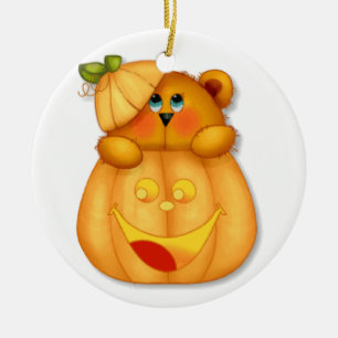 Teddy Pumpkin Ceramic Ornament