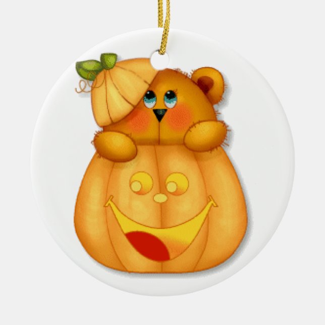 Teddy Pumpkin Ceramic Ornament (Front)