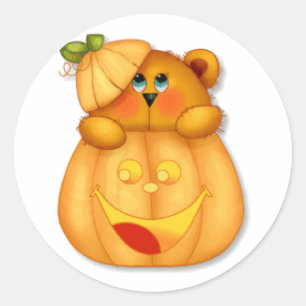 Teddy Pumpkin Classic Round Sticker