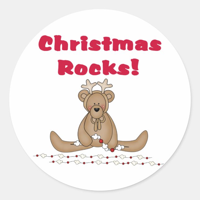 Teddy Reindeer Christmas Rocks Classic Round Sticker (Front)