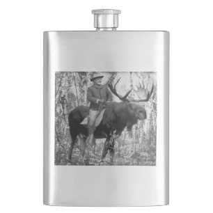 Teddy Roosevelt Riding A Bull Moose Hip Flask