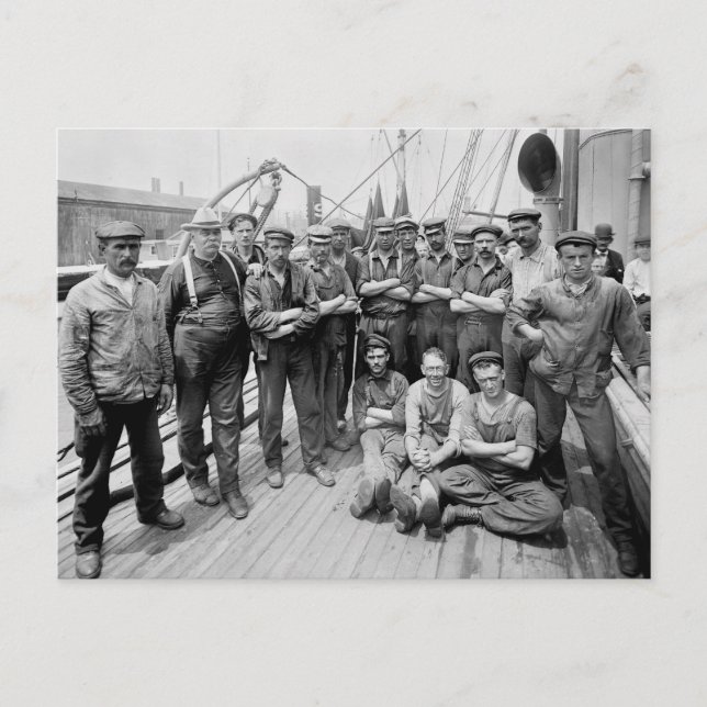 Teddy Roosevelt with Crew, early 1900s Postcard (Front)
