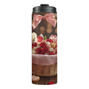 Teddy Rose Basket Romantic Valentine Stainless  Thermal Tumbler