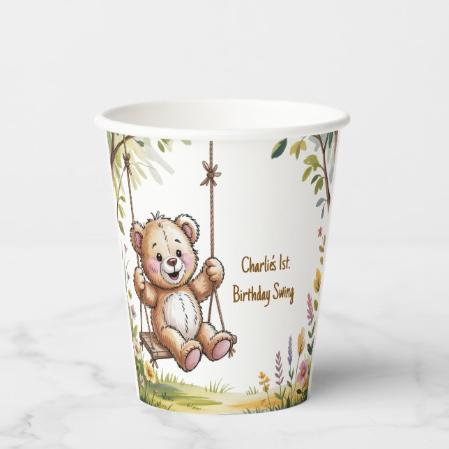 Teddy’s First Birthday Swing Party Paper Cups (Front)