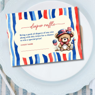 Teddy Stripes 4th July Baby Shower Diaper Raffle Enclosure Card