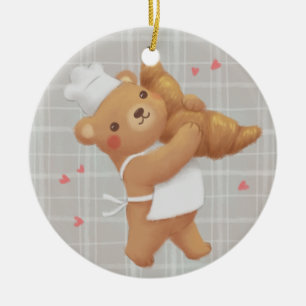 Teddy the Baker with Croissant Ceramic Ornament