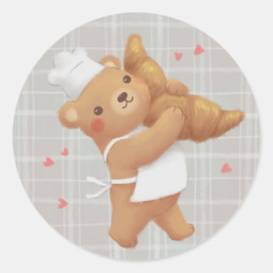 Teddy the Baker with Croissant Classic Round Sticker