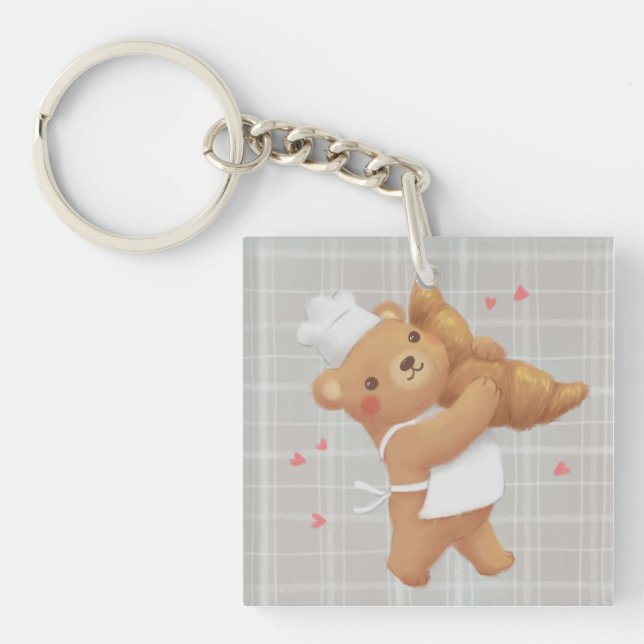 Teddy the Baker with Croissant Key Ring (Front)