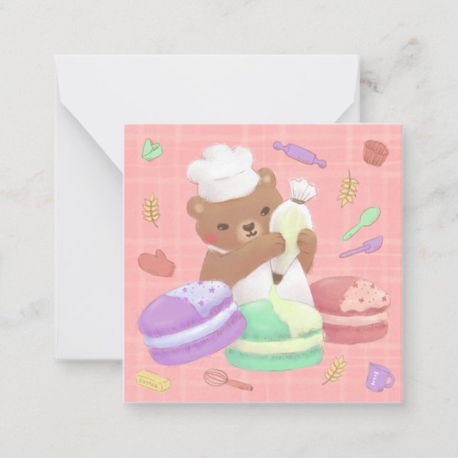 Teddy the Baker with Macarons Card (Front)