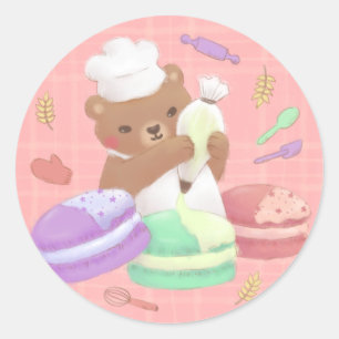 Teddy the Baker with Macarons Classic Round Sticker