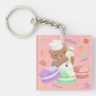 Teddy the Baker with Macarons Key Ring