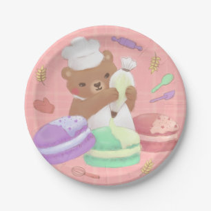 Teddy the Baker with Macarons Paper Plate