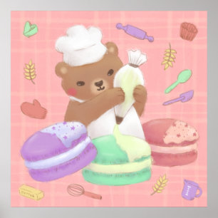 Teddy the Baker with Macarons Poster