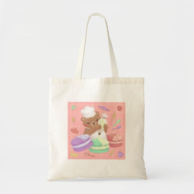 Teddy the Baker with Macarons Tote Bag (Front)