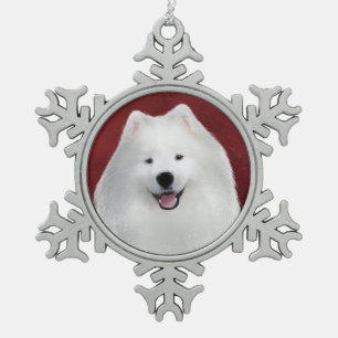 Teddy the samoyed snowflake pewter christmas ornament