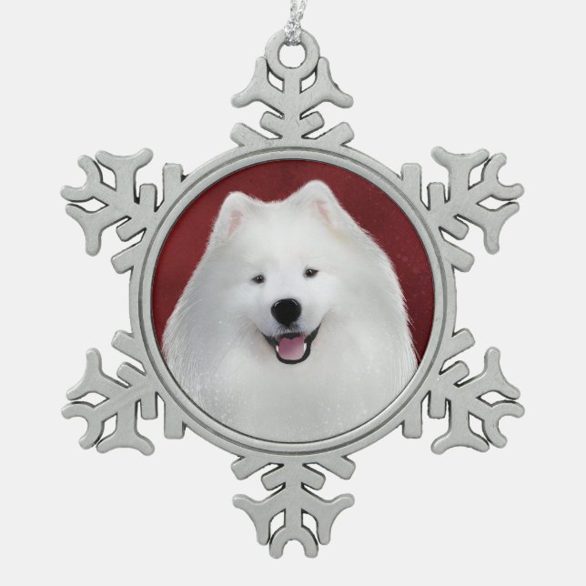 Teddy the samoyed snowflake pewter christmas ornament (Front)