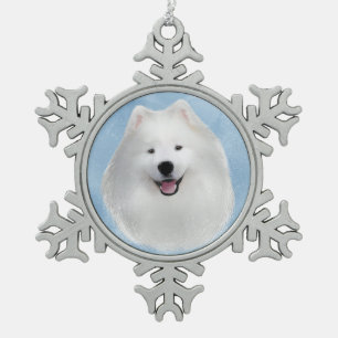 Teddy the samoyed snowflake pewter christmas ornament