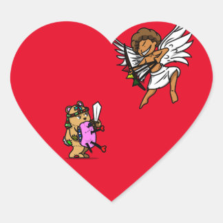 Teddy vs Cherub Heart Sticker