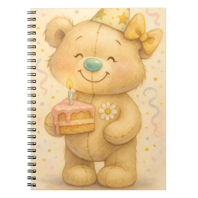 Teddy with a Cake by Natasha Us  Notebook (Front)