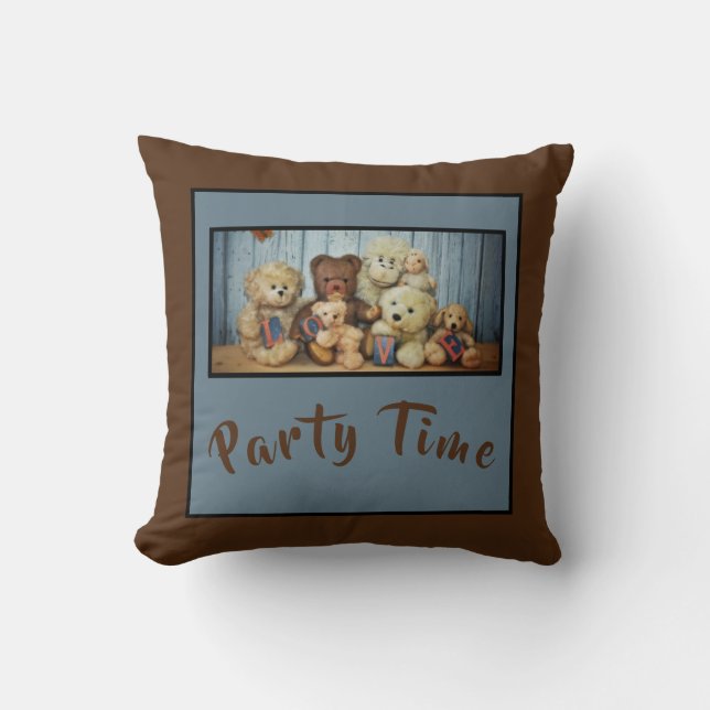 Teddy with friends  Party Time   - Cushion (Front)