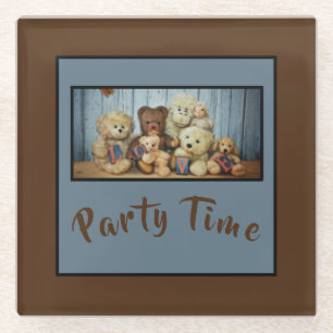 Teddy with friends  Party Time   - Glass Coaster