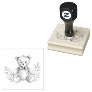 teddybear and leaves rubber stamp
