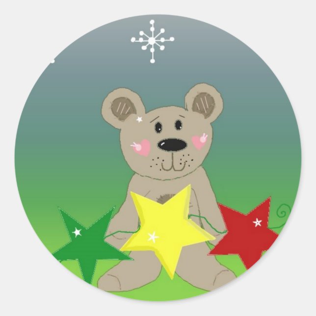 Teddybear with Holiday Stars Classic Round Sticker (Front)