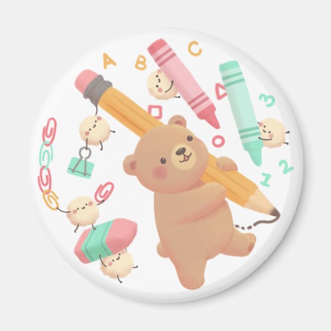 Teddy's Back to School Illustration Magnet (Front)