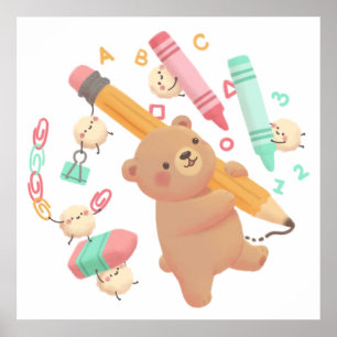 Teddy's Back to School Illustration Poster