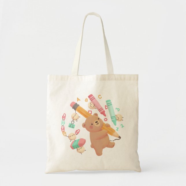 Teddy's Back to School Illustration Tote Bag (Front)